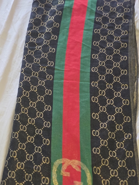 The Unbranded Brand Accessories - Preloved Luxury Monogram Scarf with Red and Green Stripe